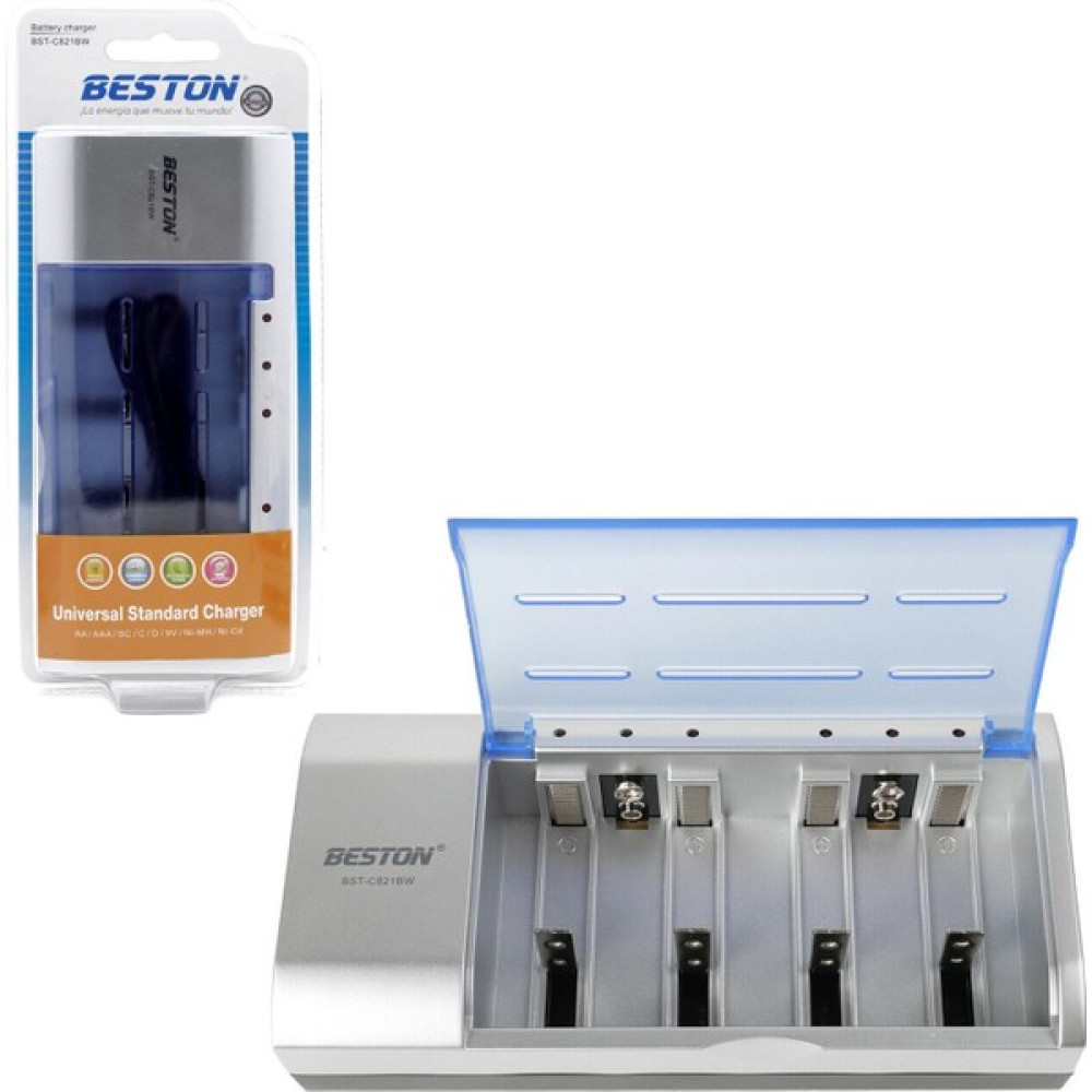 Beston Pil Şarj Cihazı Unıversal 9V/AA/AAA/C/D/SC/NİMH/NİCD Beston BST-C821BW Şarj Cihazları & Kitler Fiyatı