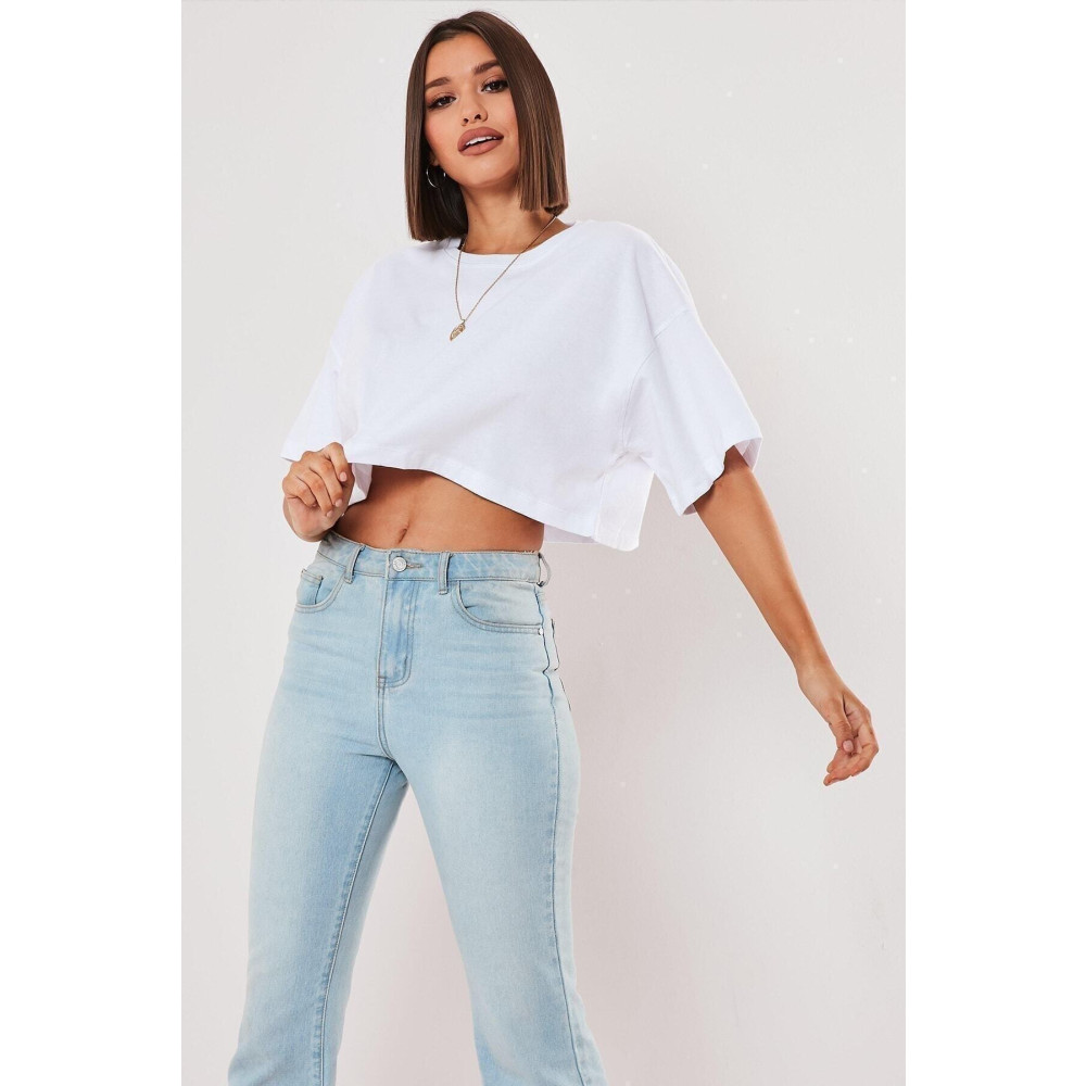 BESTTRENDY Enitmall Kadın Beyaz Oversize Crop T-shirt S Beden Bayan T-shirt Fiyatı