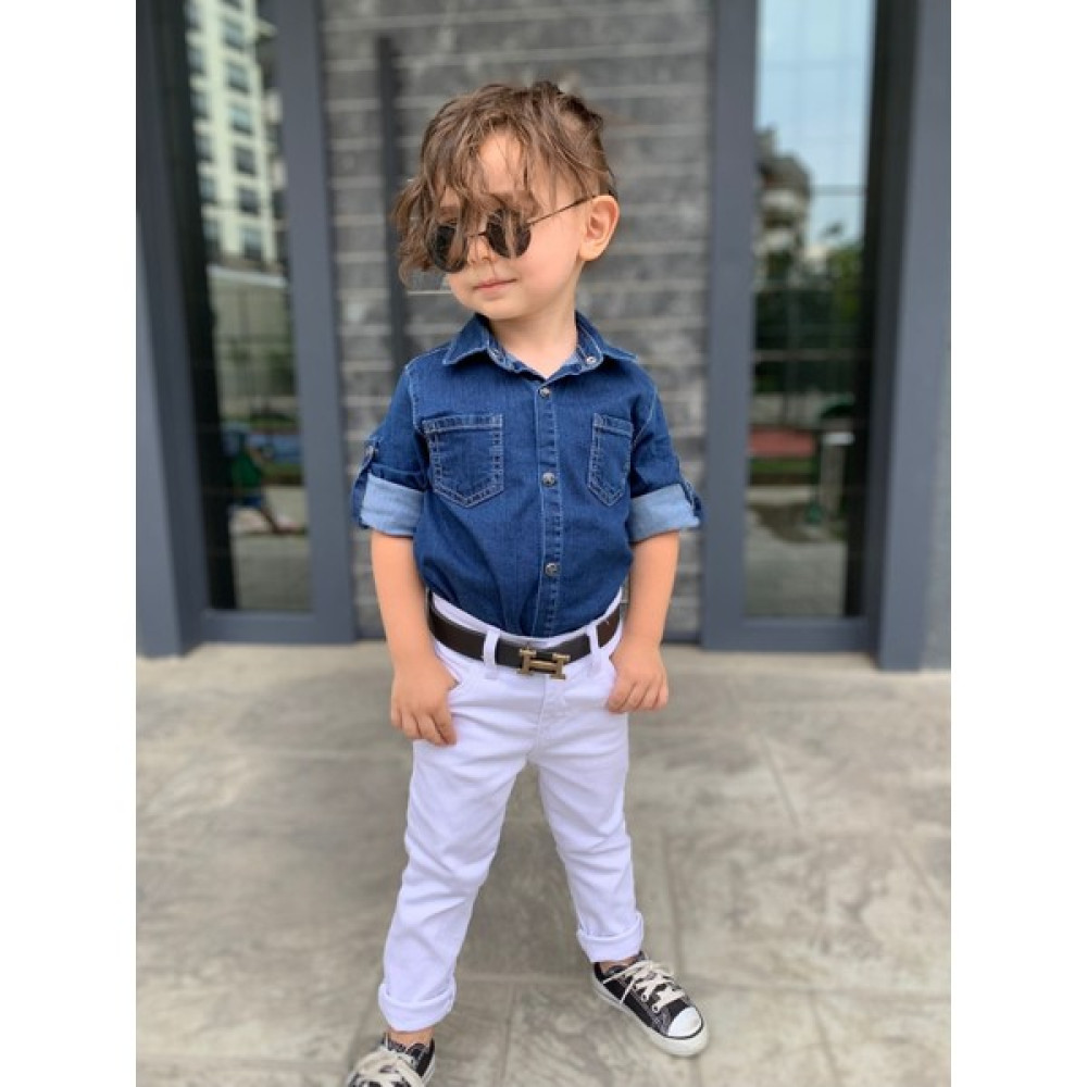Besvika Kids Erkek Çocuk Kot Gömlek Beyaz Kot Pantolon ve Kemer 3lü Takım MV136 Kız Çocuk Giyim Takımı Fiyatı