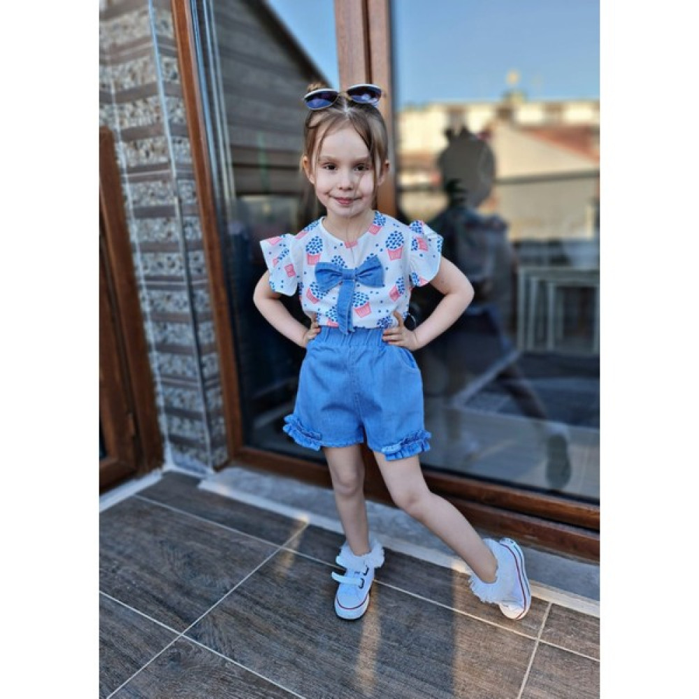 Besvika Kids Fiyonklu Bluz & Kot Şort Takım Kız Çocuk Giyim Takımı Fiyatı