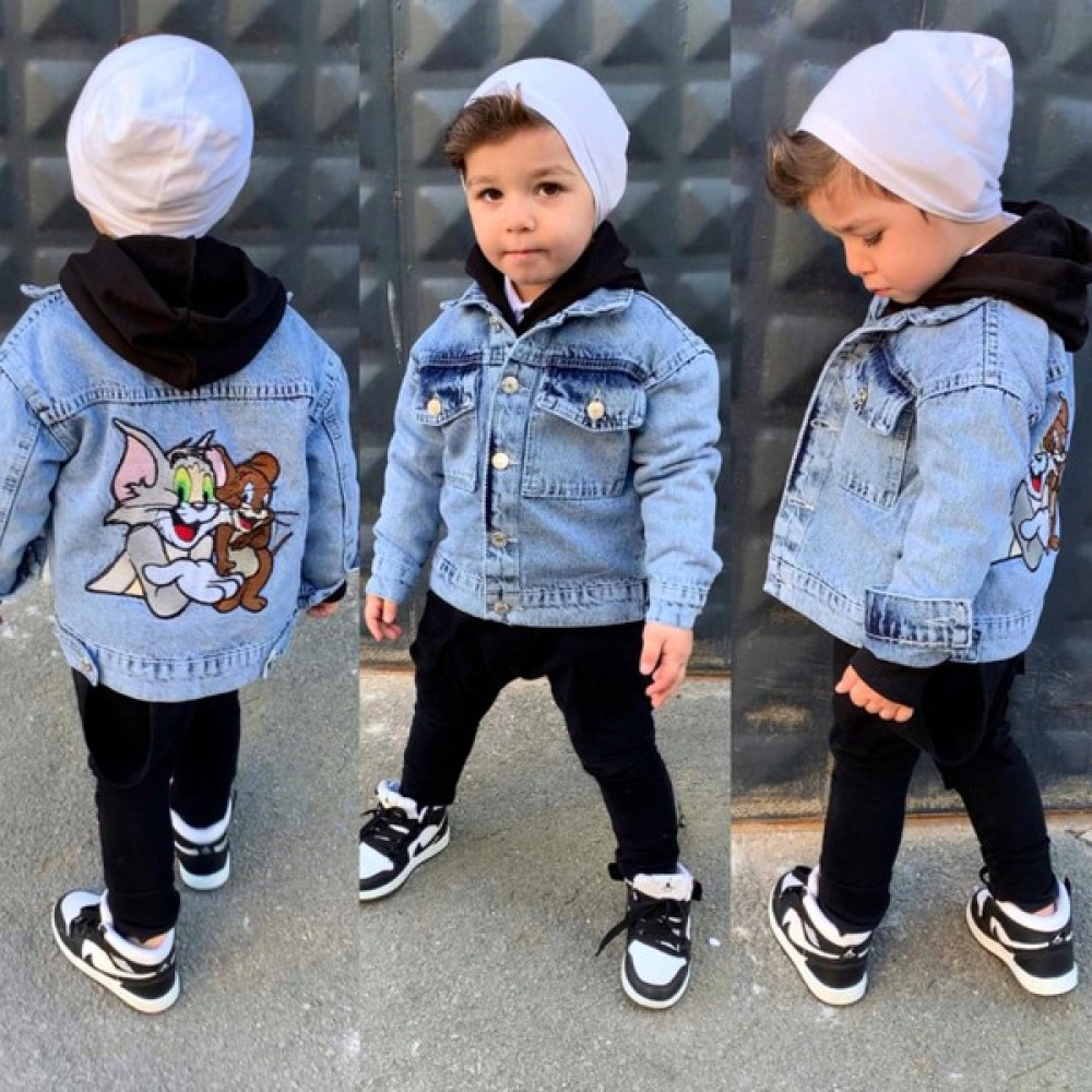 Besvika Kids Unisex Çocuk Model Tom ve Jerry Işlemeli Kot Ceket Kız Çocuk Mont Fiyatı