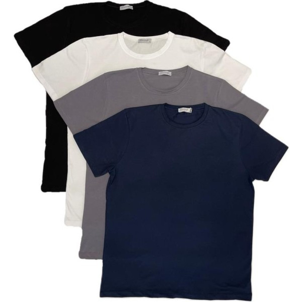 Betimoda Erkek Slim Fit Dar Kesim Bisiklet Yaka Kısa Kol Pamuklu 4’lü Tişört Paketi Siyah Beyaz Gri Lacivert Erkek T-shirt Fiyatı