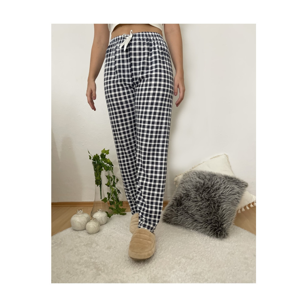 Betimoda Kadın Pijama Altı Kurdeleli Ekose Lacivert Beyaz Kare S Beden Kadın Pijama Fiyatı