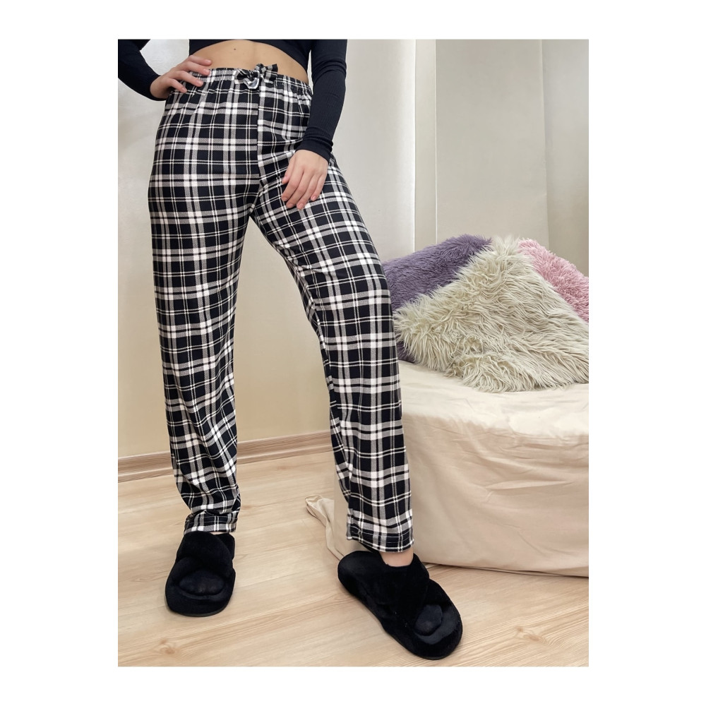 Betimoda Siyah Beyaz Ekoseli Kareli Kadın Kadife Pijama Altı Eşofman Pamuklu 3XL Beden Kadın Pijama Fiyatı