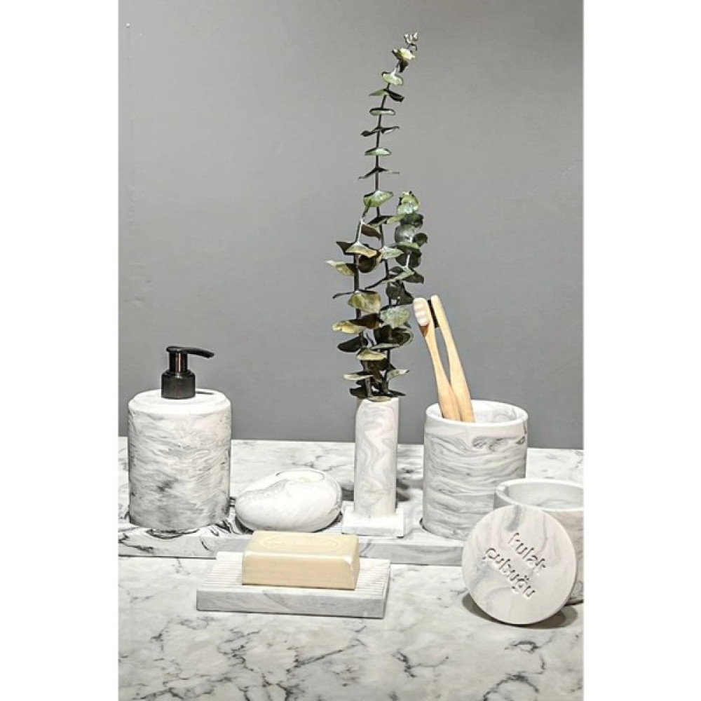 Betonmall Marble Serisi Banyo Seti Beton - Beyaz Banyo Aksesuarları Fiyatı