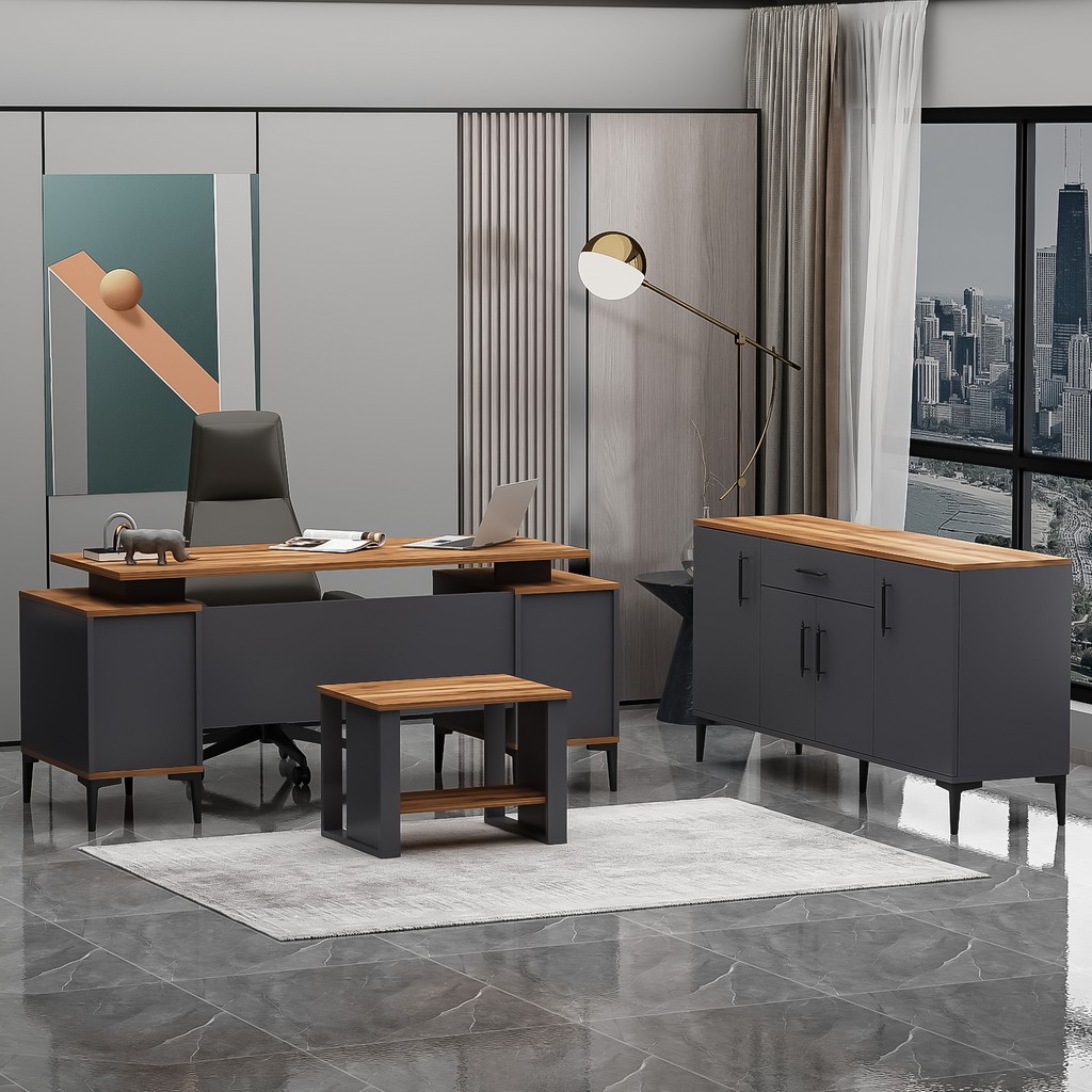 Betroya Branco Ofis Takımı 3’lü Set Masa, Sehpa, Konsol - Antrasit - Kemençe Diğer Fiyatı
