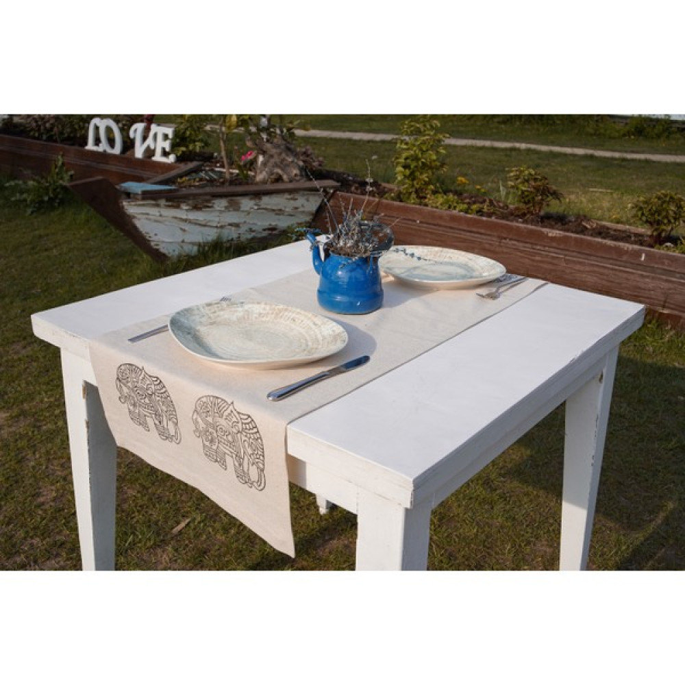 Bets Lover Pamuk Keten Tahta Baskılı Runner - 50 x 110 cm - Bej Masa Örtüsü Fiyatı