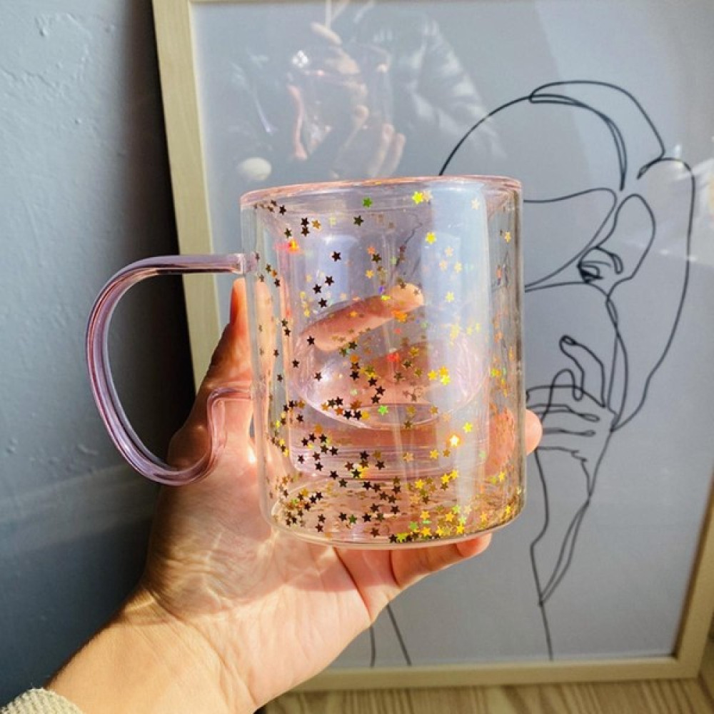 Betty Becky Ins Kız Kalp Kawaii Kabarcık Yıldız Gökyüzü Fincan Yıldız Payet Çift Duvar Cam Kahve Fincanı Kolu Isıya Dayanıklı Süt Fincan 1 (Yurt Dı... Fincan / Bardak / Kahve Takımı Fiyatı