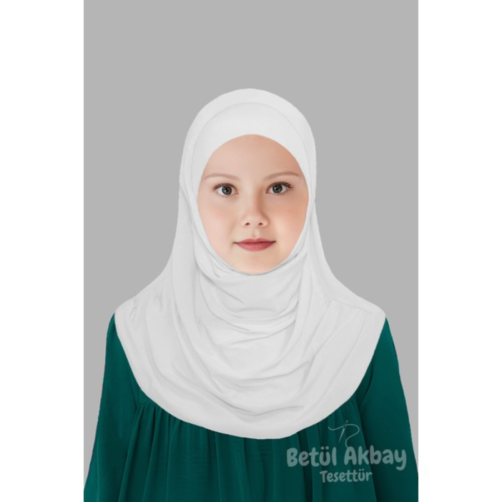 Betül Akbay Kız Çocuk Pratik Başörtü Pamuklu Meryem Model Beyaz Eşarp Fiyatı
