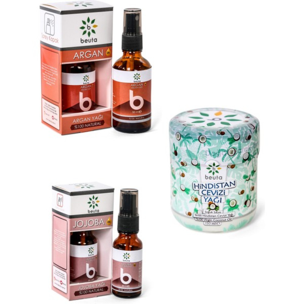Beuta Saç Bakım Seti Argan Yağı 50 ml + Jojoba Yağı 20 ml + Hindistan Cevizi Yağı 150 ml Saç Bakım Maskeleri & Serumlar & Spreyler Fiyatı