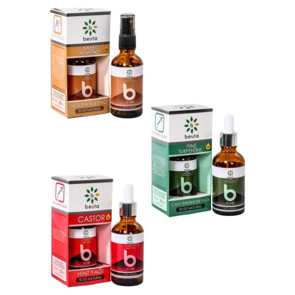 Beuta Tatlı Badem Yağı + Çam Terebentin Yağı + Hint Yağı 3 x 50 ml - 150 ml Bitkisel Yağlar Fiyatı