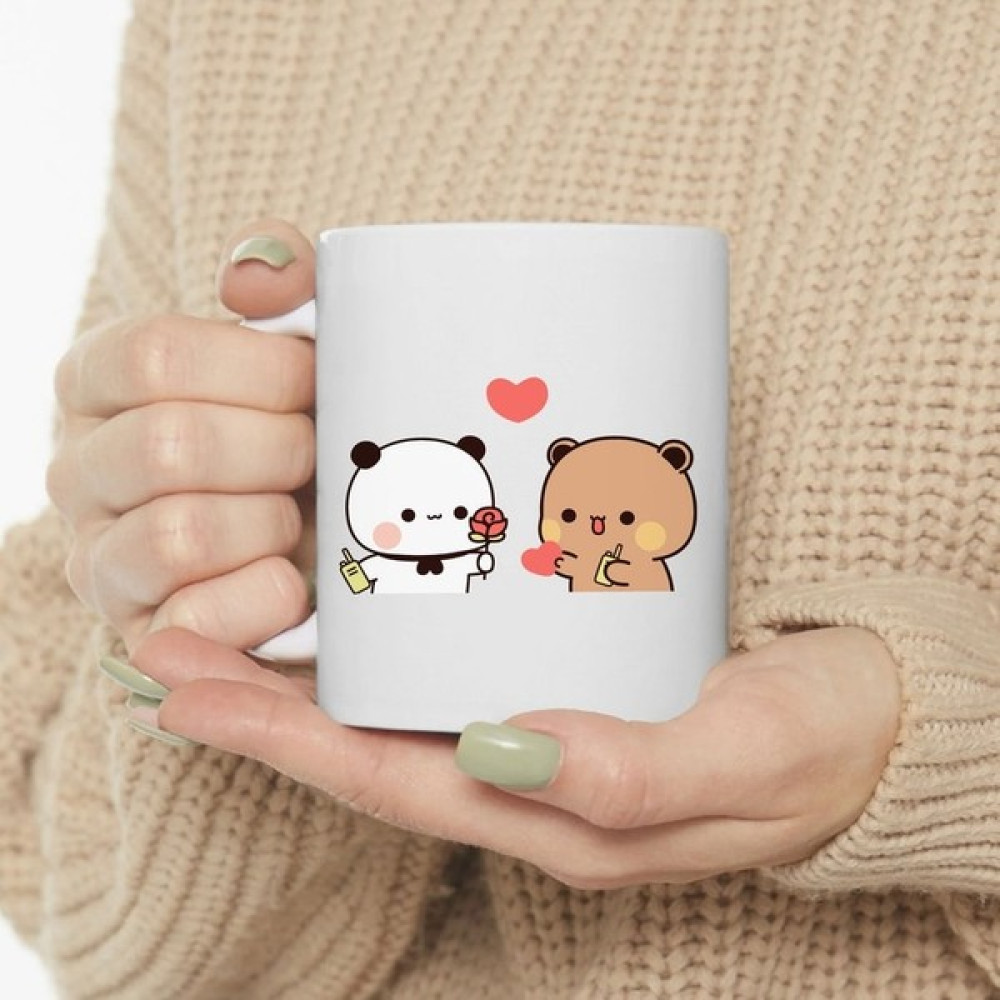 Bexdore Sevimli Bubu ve Dudu Kahve Kupa, Ayı Seramik Kupa, Panda Ayı Kupası, Sevimli,ingilizce Kupa - Beyaz - 300 ml Fincan / Bardak / Kahve Takımı Fiyatı