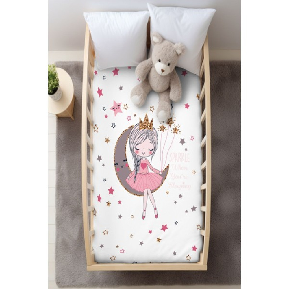 Beyaz Ay Prenses Çok Yıldızlı Beşik Bebek Nevresim Takımı 100X150 ( Çarşaflı ) - 100 x 150 cm - Renkli Bebek Nevresim Takımı Fiyatı