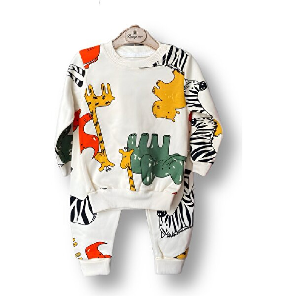 Beyaz Bebek Yeni Sezon Unisex Bebek ve Çocuk Alt Üst Takım Pamuklu Animal Baskılı Kız Çocuk Giyim Takımı Fiyatı