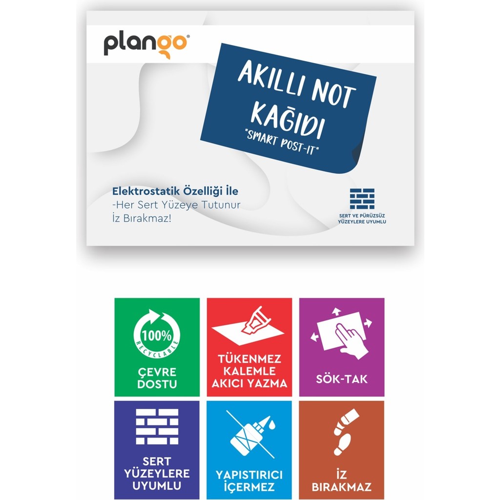 BEYAZ - Elektrostatik Akıllı Not Kağıdı 2 ADET Yapışkansız Post-it 7x10cm - 100 Sayfa - Plango Diğer Fiyatı
