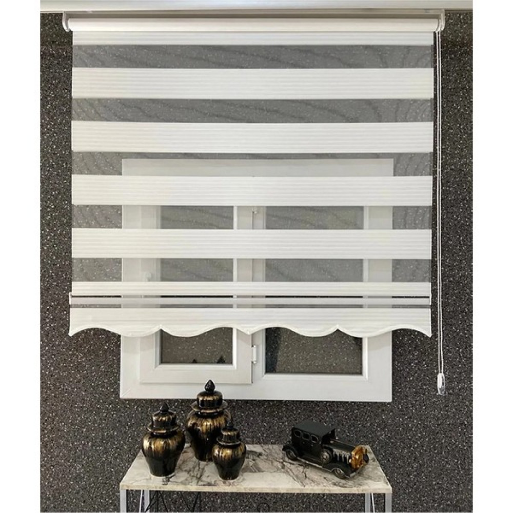 Beyaz Geniş Pliseli Zebra Stor Perde Etek Dilimli (Alüminyum Kasa+Etek Dilimi Hediye - 220 x 200 cm Perde Fiyatı