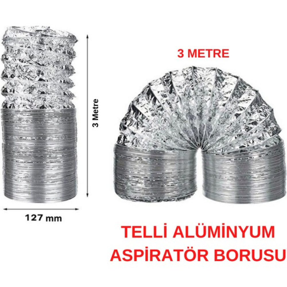 Beyaz Pazar Aspiratör Davlumbaz Ankastre Havalandırma Borusu 3 M Çelik Telli Alüminyum - Krom Nalburiye & Hırdavat Fiyatı