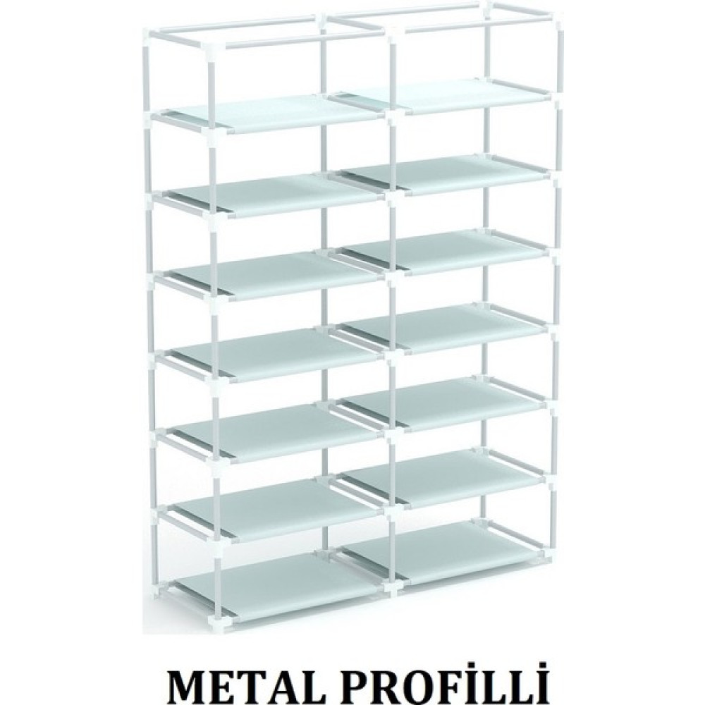 Beyaz Pazar Ayakkabılık Bez Dolap Metal Profilli Çok Amaçlı 14 Raflı Gri Renk Ayakkabılık Fiyatı