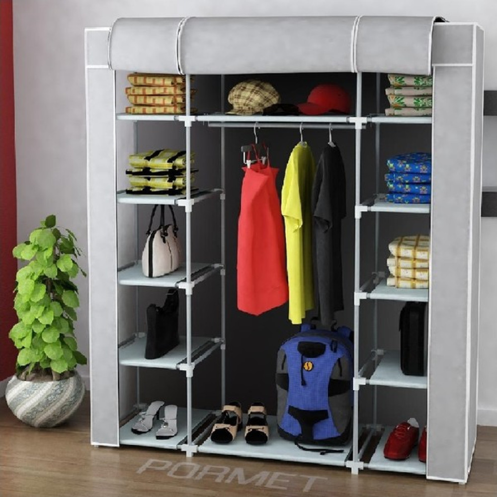Beyaz Pazar Bez Dolap Pls.profilli 12 Raf + 60 Cm. Askı Portatif Dolap Gri Gardrop & Dolap Fiyatı