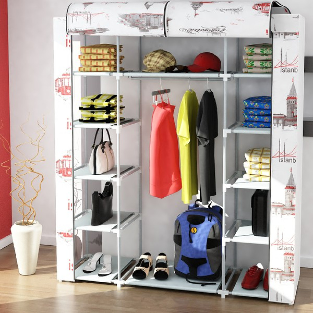 Beyaz Pazar Bez Dolap Pls.profilli 12 Raf + 60 Cm. Askılıklı Istanbul Temalı Gardrop & Dolap Fiyatı