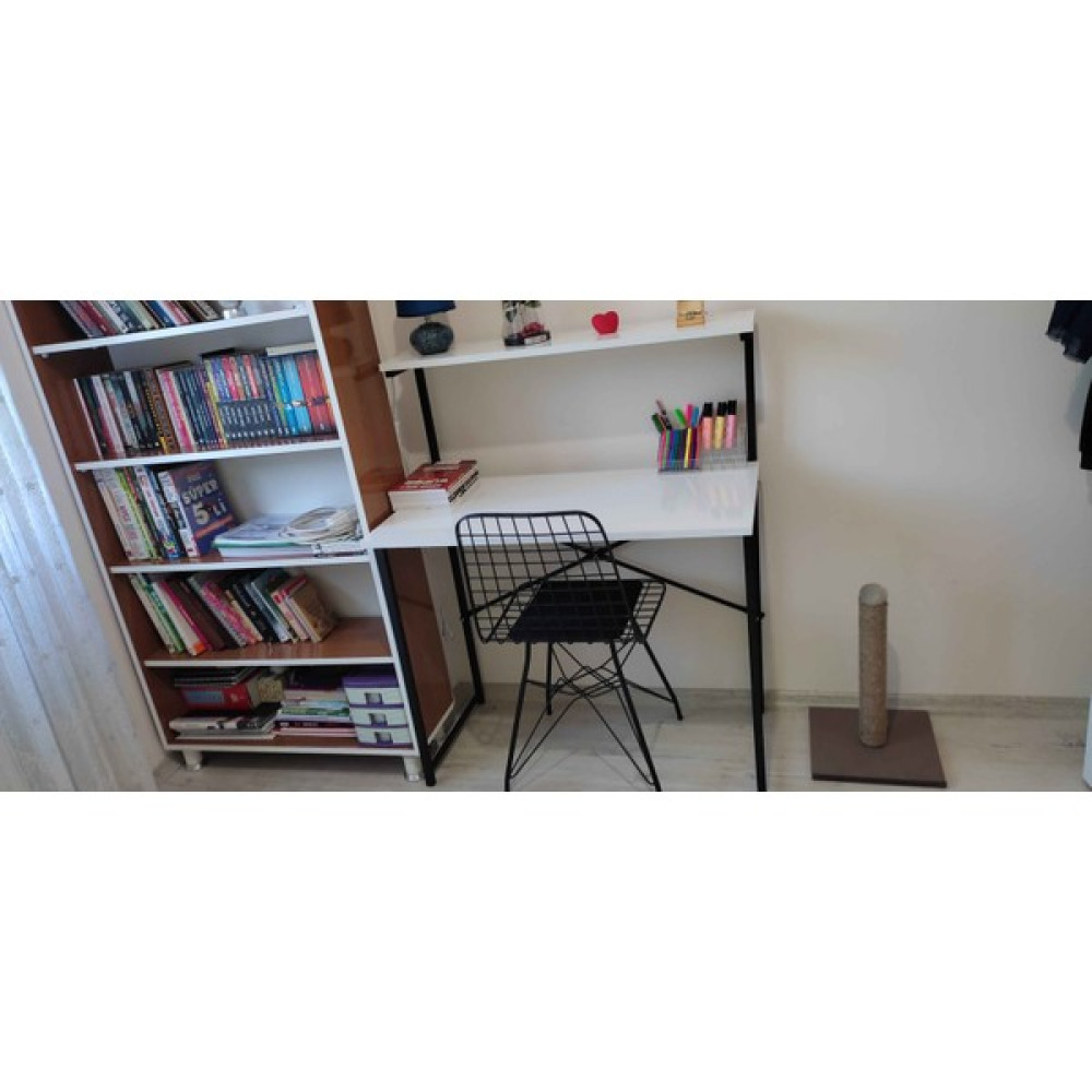 beyaz renk üstü raflı çalışma masası , düzenleyici - 90X45 Çalışma Masası Fiyatı