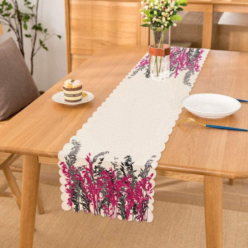 Beyaz Zeminde Gri Ve Fuşya Çiçek Baskılı Runner - Renkli - 40 x 140 cm Masa Örtüsü Fiyatı