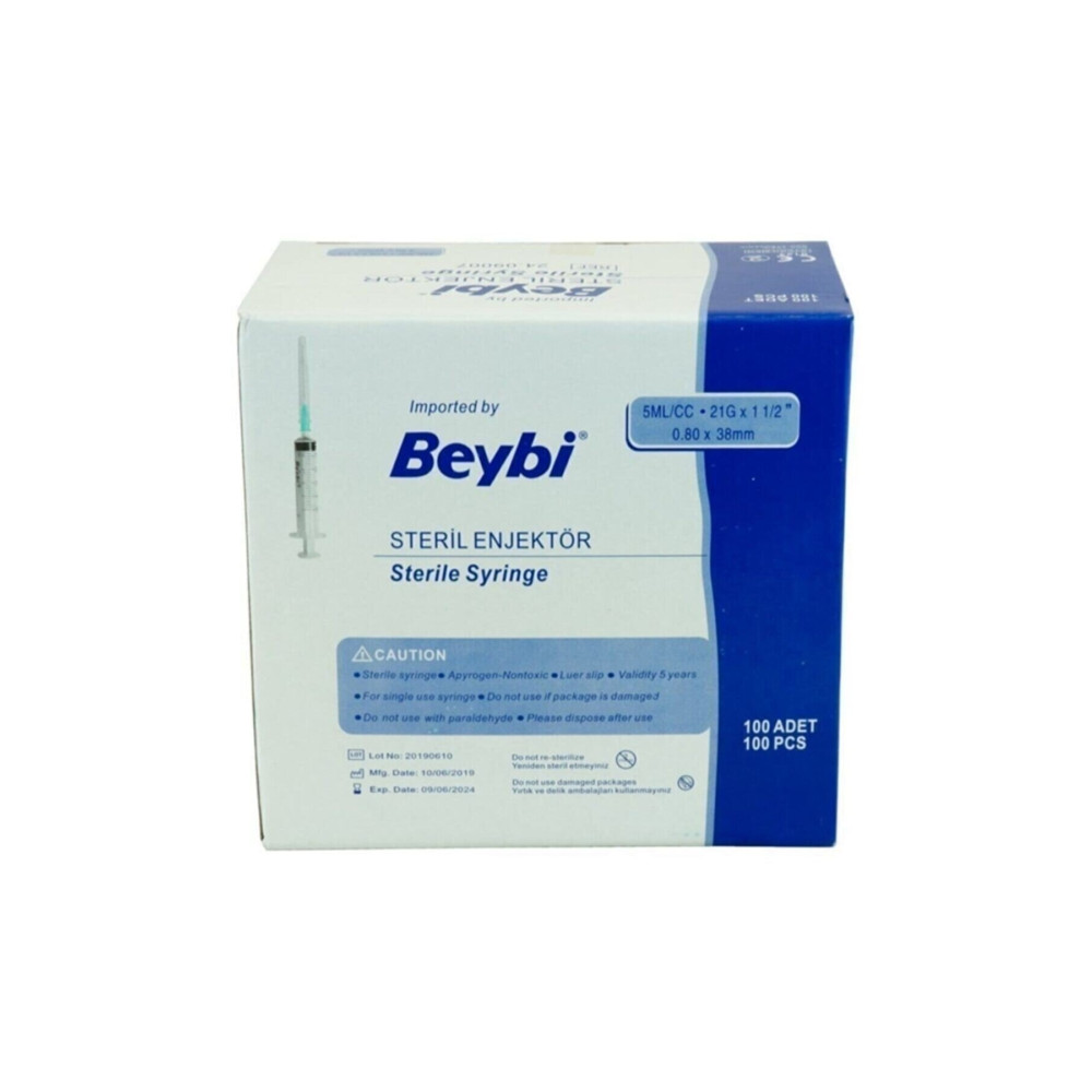 Beybi Enjektör 5ml/cc.21gx11/2" 0.80*38 mm 100 Adet Sağlık Fiyatı