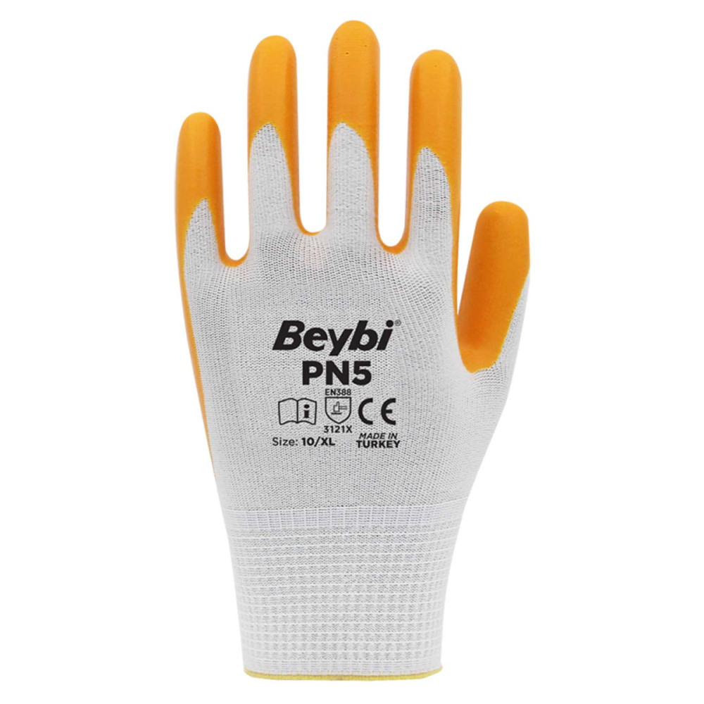 Beybi İşçi Eldiveni PN5 Polyester Örme Nitril 10 Beden Sarı 12'li