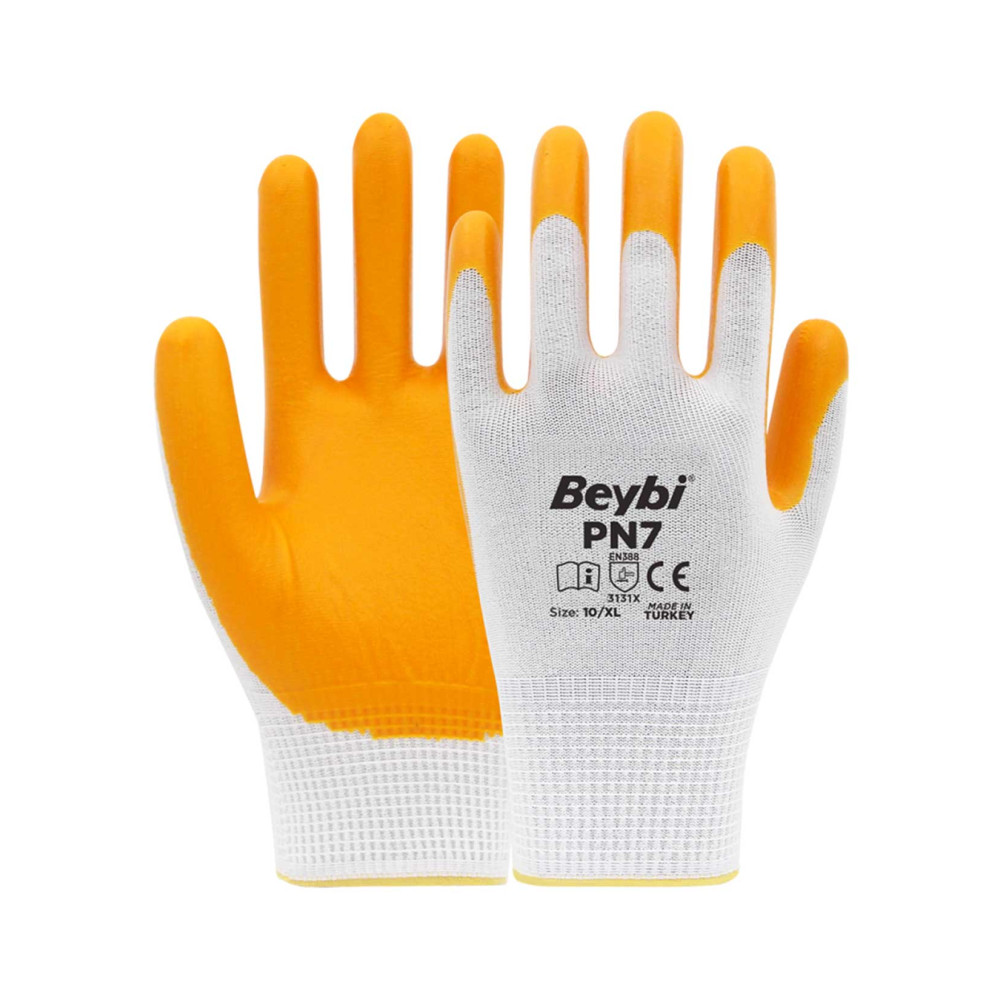 Beybi İşçi Eldiveni PN7 Polyester Örme Nitril 10 Beden Sarı Diğer Fiyatı