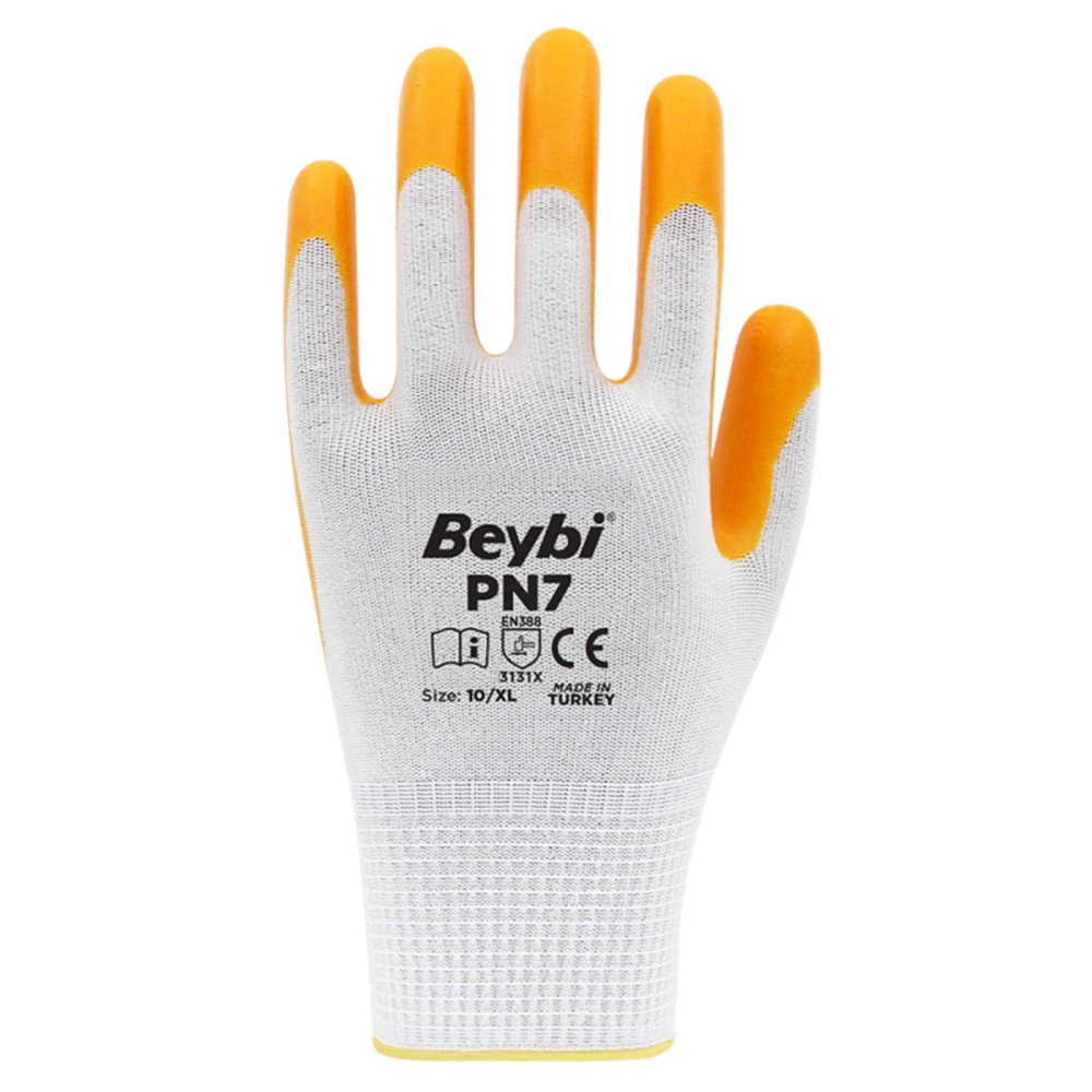 Beybi İşçi Eldiveni PN7 Polyester Örme Nitril 10 Beden Sarı