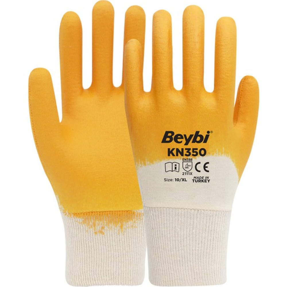 Beybi KN350 Pamuk Nitril Iş Eldiveni 12 Çift 10 - Sarı - Beyaz Oto Boyaları Fiyatı