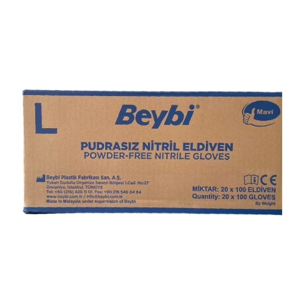 Beybi Mavi Nitril Eldiven Pudrasız (L) 20 Pk x 100 Adet (Koli) - L Temizlik Malzemeleri Fiyatı