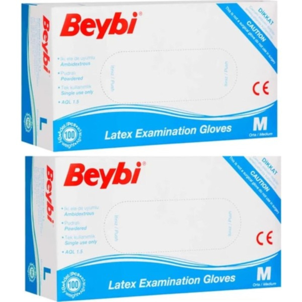 Beybi Muayene Eldiven Medium Pudralı Lateks 100LÜ Paket x 2 Paket - Beyaz Temizlik Malzemeleri Fiyatı