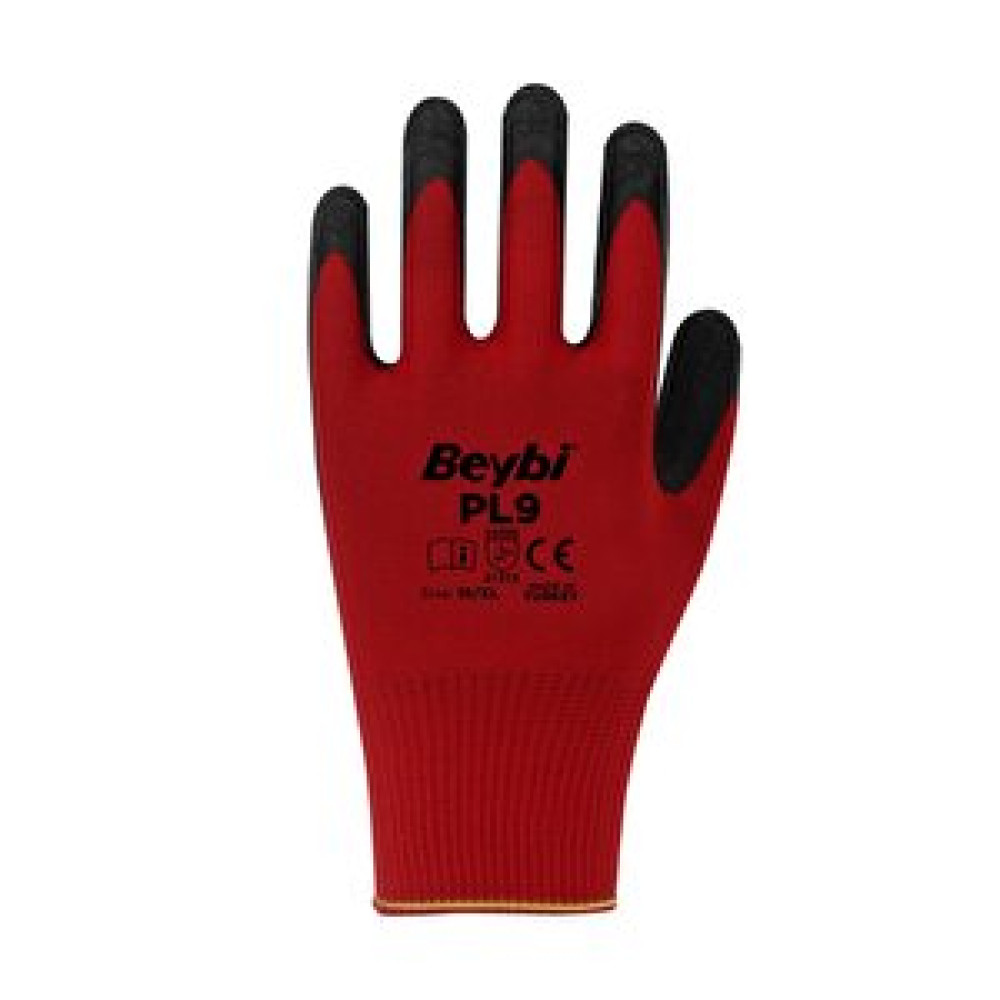 Beybi Pl9 Polyester Örme Lateks Eldiven-kırmızı-no:10-12'li Paket İş Eldiveni Fiyatı