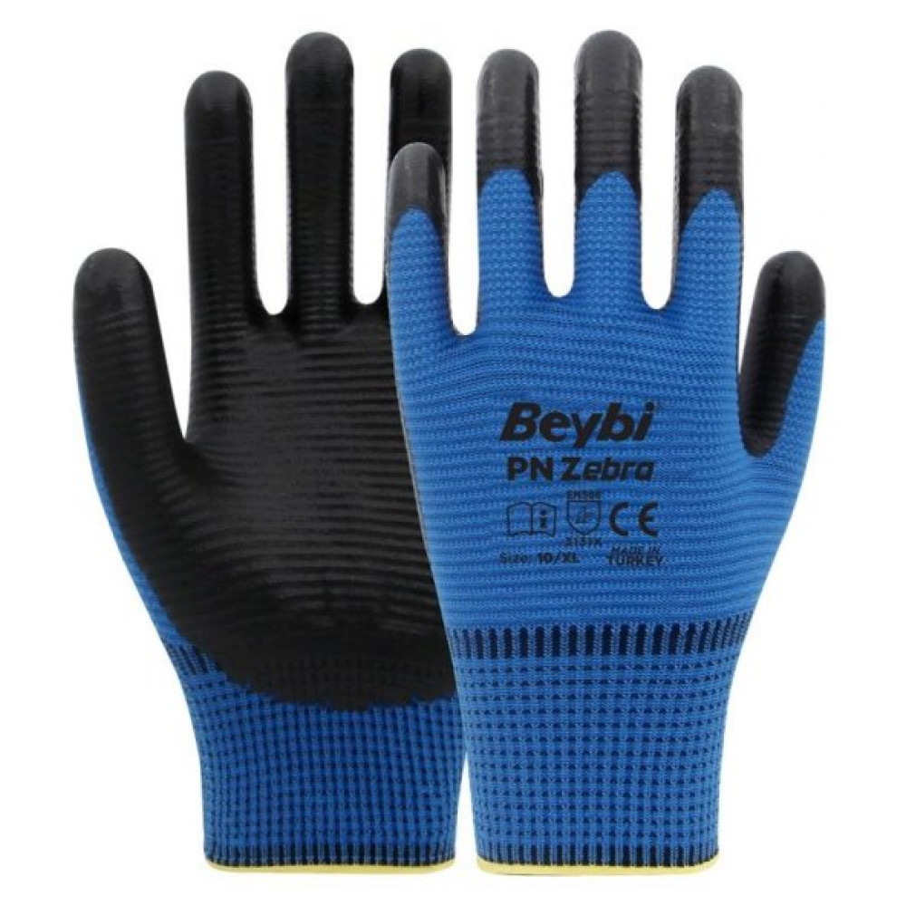 Beybi Pn Zebra Polyester Orme Nitril Eldiven No:10 İş Eldiveni Fiyatı