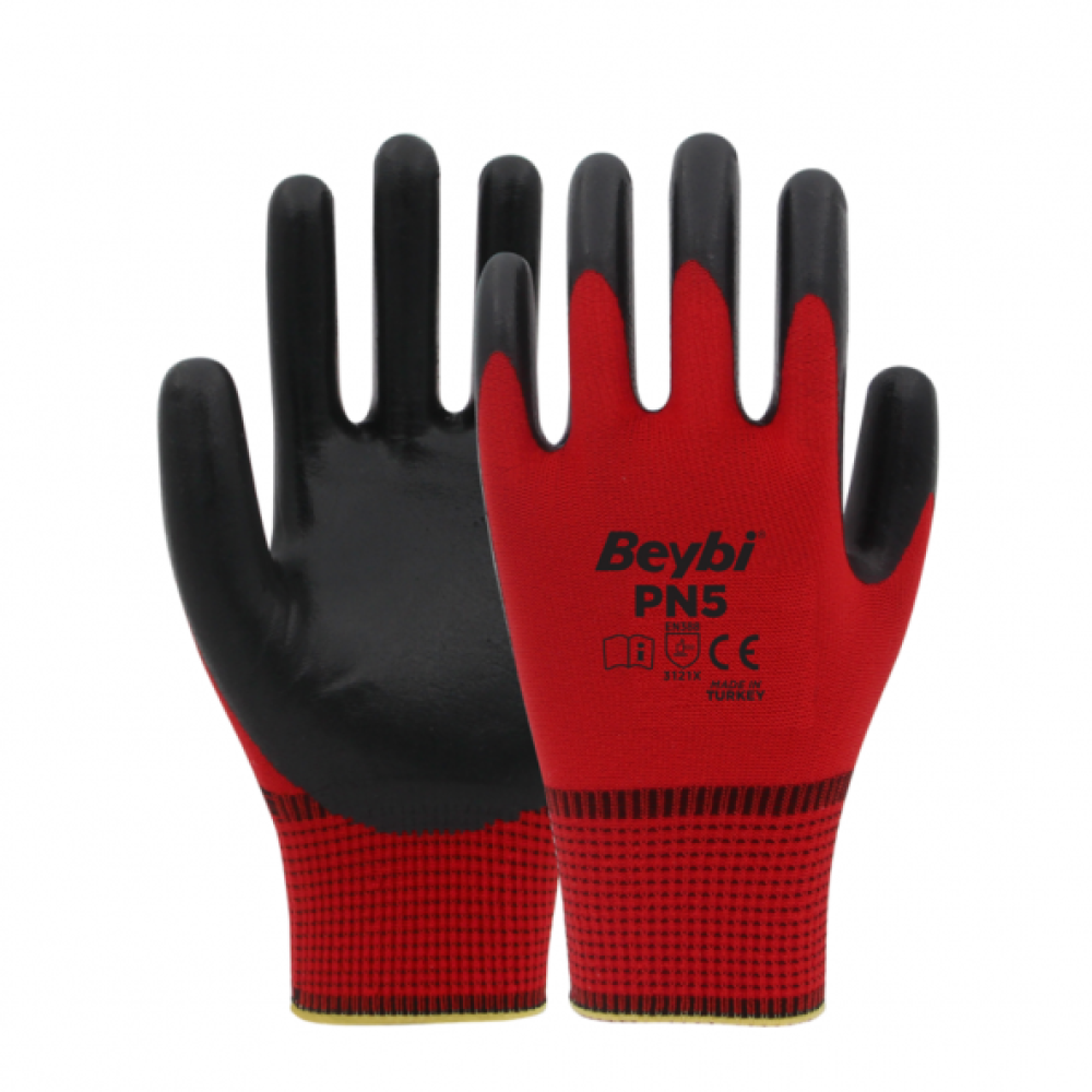 Beybi Pn5 Kirmizi Polyester Orme Nitril Is Eldiveni 12 Cift İş Eldiveni Fiyatı