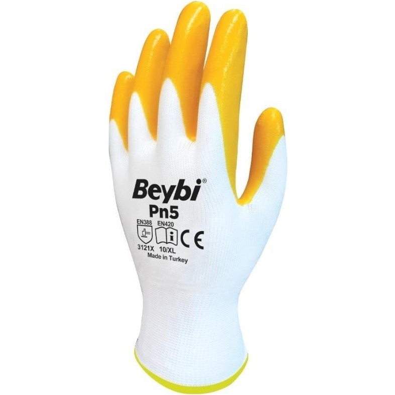 Beybi Pn5 Nitril Sarı Iş Eldiveni 10 Beden - 60 Çift - XL Eldiven (Outdoor) Fiyatı