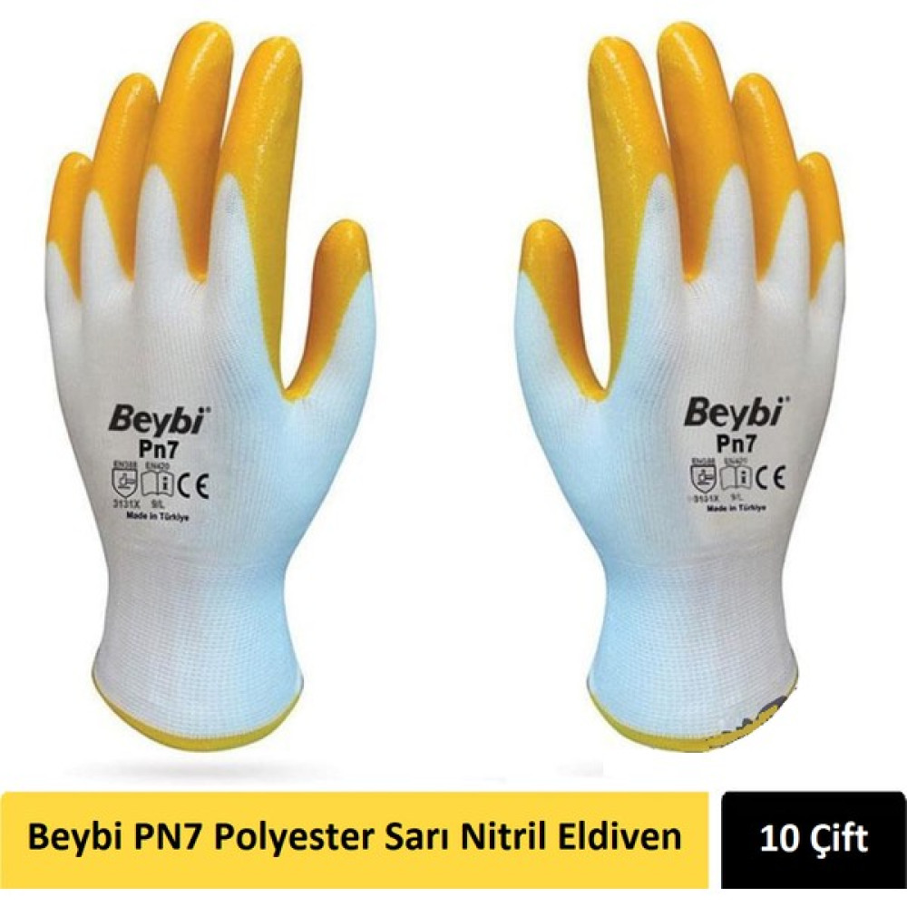 Beybi Pn7 Montajcı Polyester Sarı Nitril Eldiveni 10 Çift No:9 Oto Boyaları Fiyatı