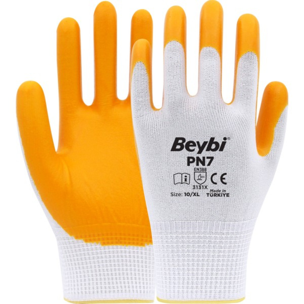 Beybi Pn7 Polyester Örme Nitril Eldiven 12 Çift - Sarı - Beyaz - 10 Oto Boyaları Fiyatı