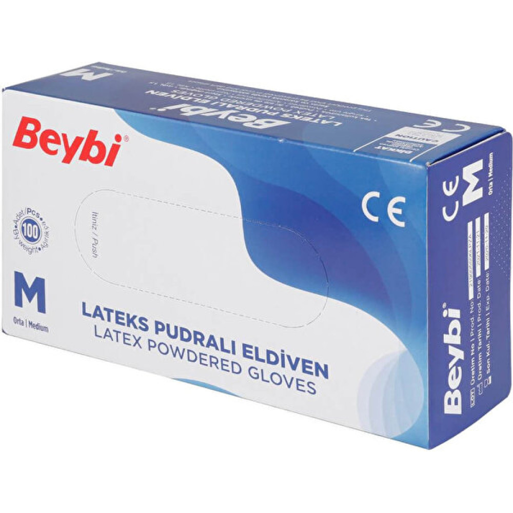 Beybi Pudralı Lateks Eldiven M Beden Beyaz 100'LÜ 5 Paket Temizlik Malzemeleri Fiyatı
