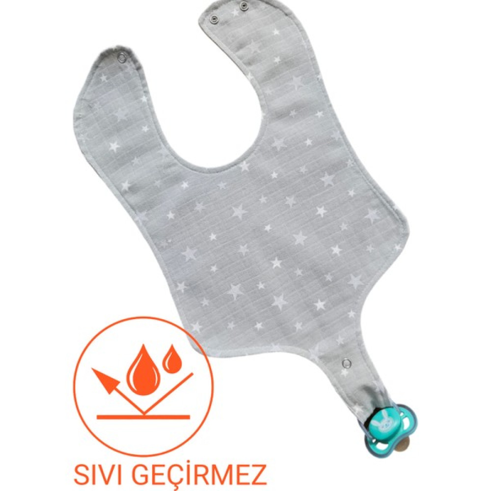 Beybinest Beybinestmüslin Mama Önlüğü Sıvı Gecirmez Çift Katlı Emzik Takmalı Model Gri Yıldızlar Serisi - Beyaz Hamilelik ve Emzirme Fiyatı
