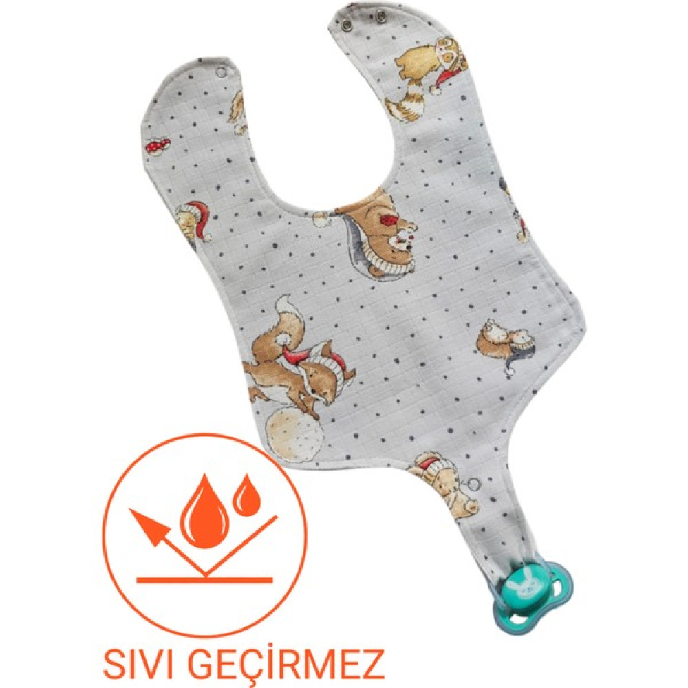 Beybinest Müslin Mama Önlüğü Sıvı Gecirmez Çift Katlı Emzik Takmalı Model Sincaplar Serisi - Beyaz Hamilelik ve Emzirme Fiyatı