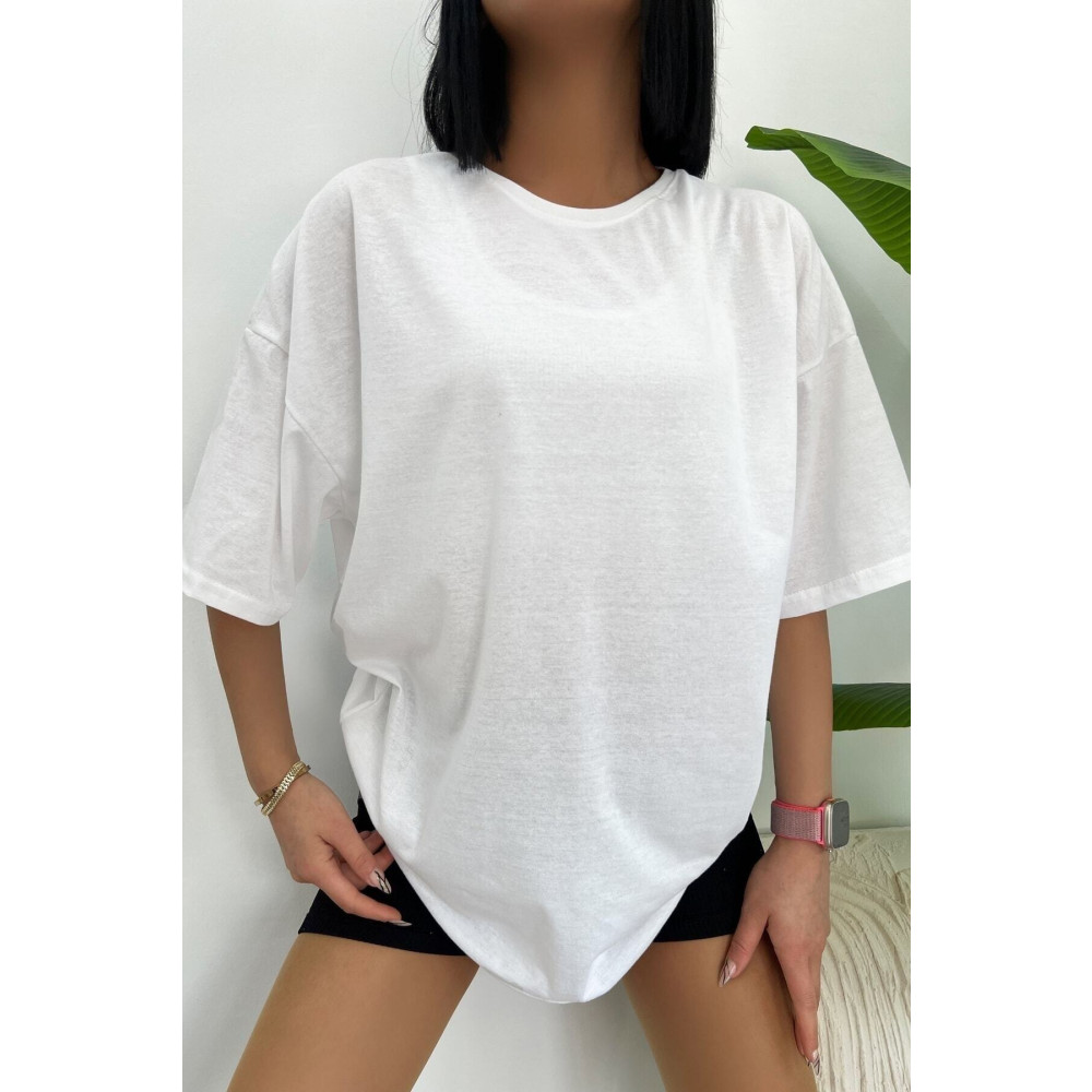 Beybun boutique Unisex Pamuk Bisiklet Yaka Boyfriend Örme Oversize T-shirt L-XL Beden Bayan T-shirt Fiyatı