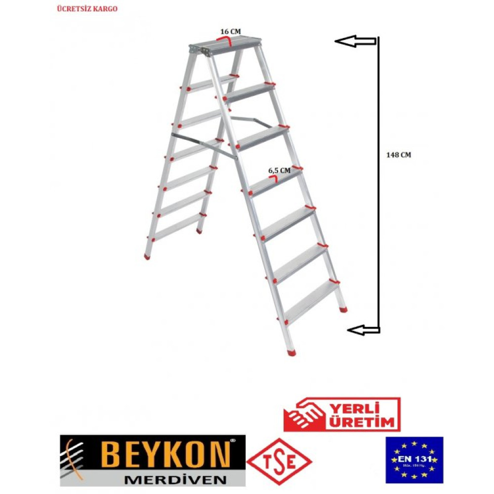 Beykon 6+6 Basamaklı Cıft Cıkıslı Alumınyum Merdıven Nalburiye & Hırdavat Fiyatı