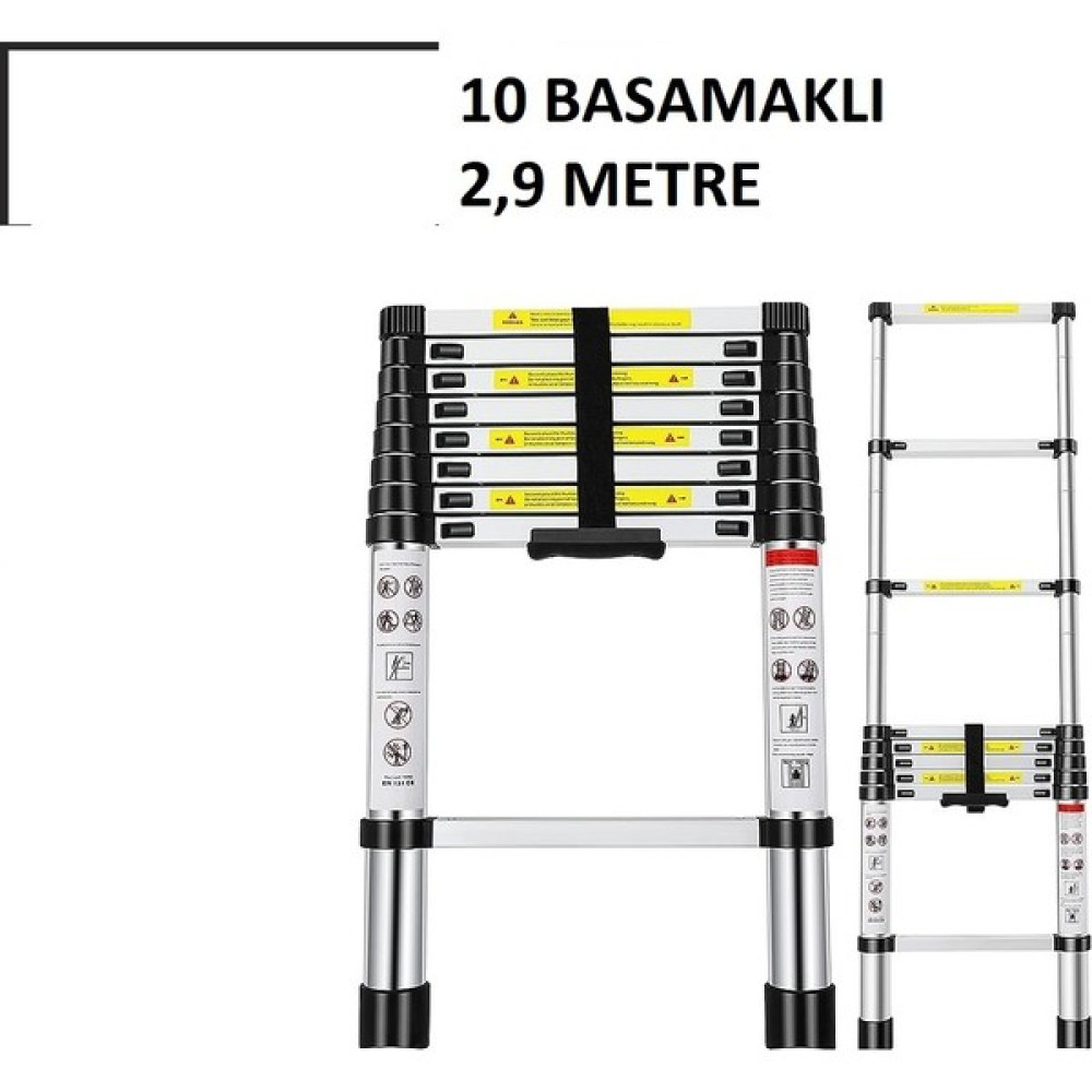 Beykon Madeni Eşya 10 Basamaklı Teleskopik Uzayan Merdiven 2,9 Metre TLS1029 Nalburiye & Hırdavat Fiyatı
