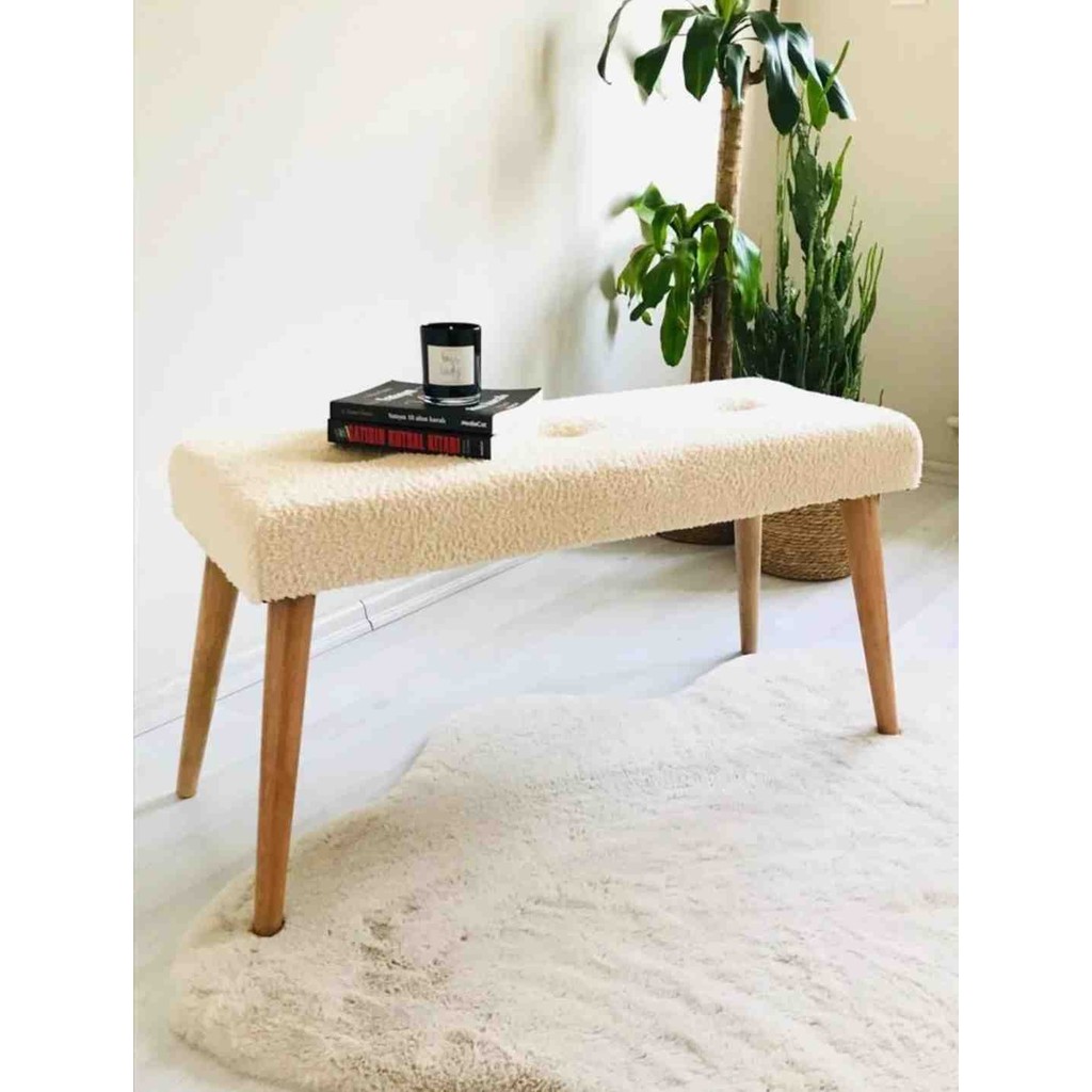 Beylerbeyi Ahşap Ayaklı Handmade Geniş Oturum Alanlı Krem Welsoft Kumaş Pofidik Puf Diğer Fiyatı