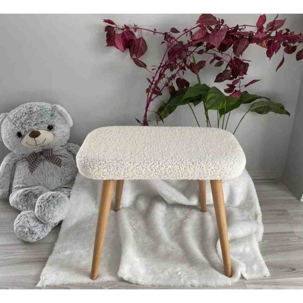 Beylerbeyi Ahşap Ayaklı Teddy Kumaş Dekoratif Puf Bench Makyaj Sandalyesi - Bej Puf Fiyatı