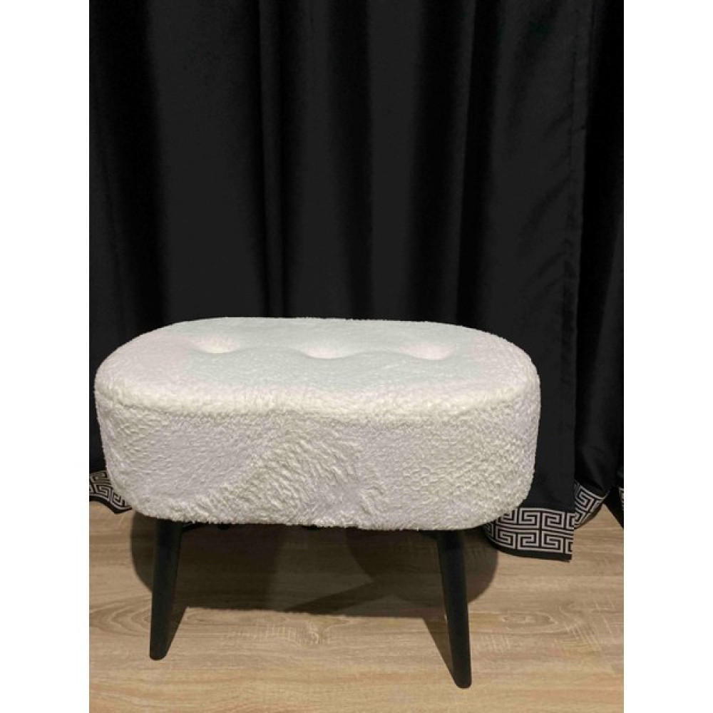 Beylerbeyi Gürgen Ahşap Ayak Welsoft Kumaş Oval Pufidik Puf Bench Tabure Sandalye - Beyaz - Siyah Puf Fiyatı