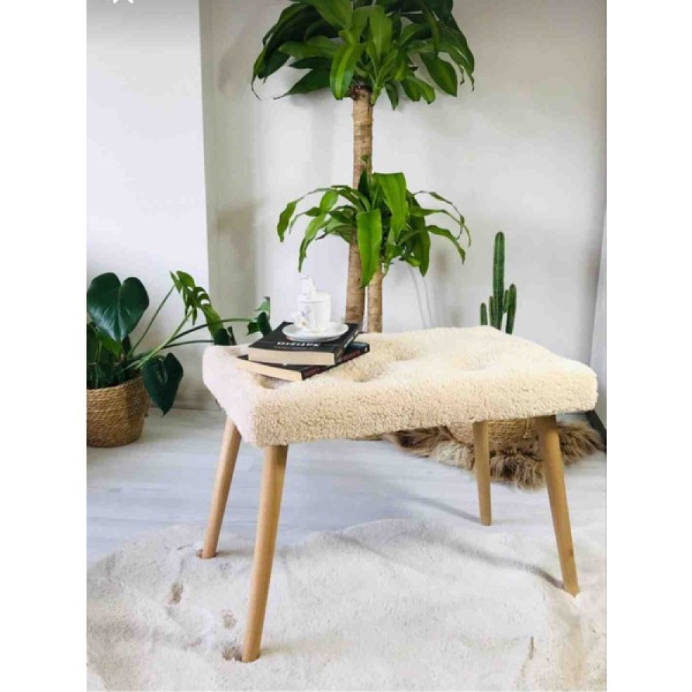 Beylerbeyi Gürgen Retro Ahşap Ayaklı Handmade Pofidik Puf Bench Koltuk - Krem Puf Fiyatı