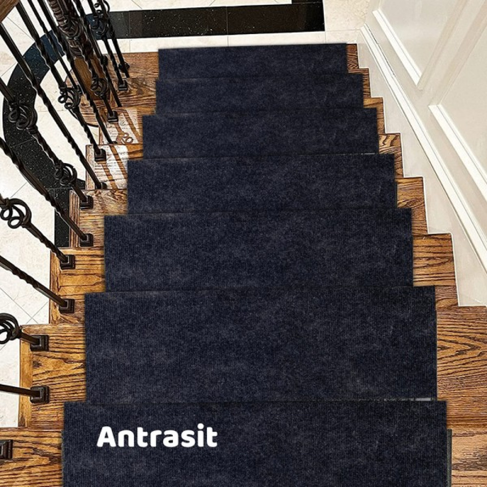 Beylini Merdiven Halısı, Halıfleks Basamak ve Merdiven Paspası Kaymaz Taban 10 Adet - Antrasit - 22 x 60 cm Salon Halısı Fiyatı